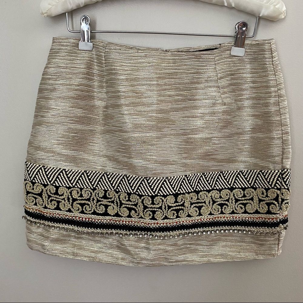 English Rose Skirt Mini Gold Embroidered Jewels Casual Metallic Classy